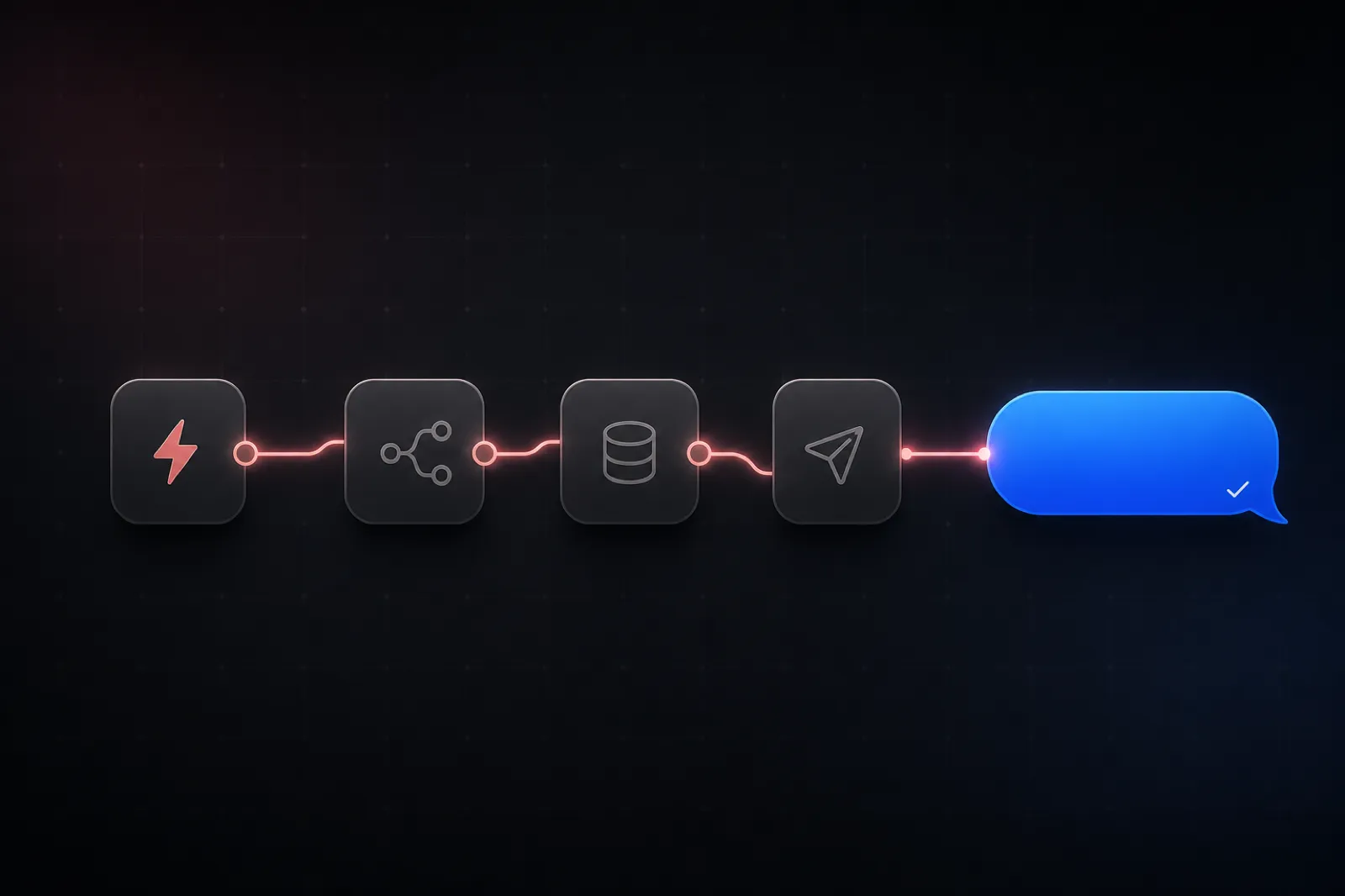 An n8n automation workflow connecting through to a blue iMessage bubble