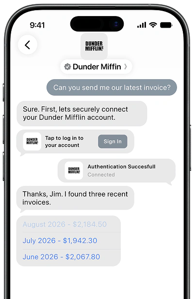 Secure login prompt in Apple Messages for Business