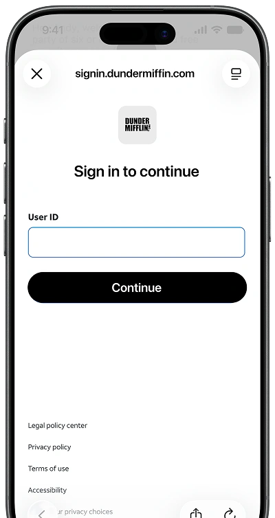 Sign in to continue authentication screen