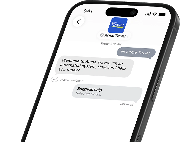 Acme Travel baggage help quick reply confirmation
